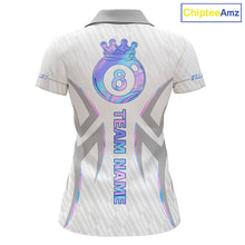 Load image into Gallery viewer, Custom Holographic 8 Ball Crown Billiard Shirts For Women, Pool Team Jersey Polo &amp; 1/4 Zip |White TDM6195
