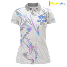Load image into Gallery viewer, Custom Holographic 8 Ball Crown Billiard Shirts For Women, Pool Team Jersey Polo &amp; 1/4 Zip |White TDM6195