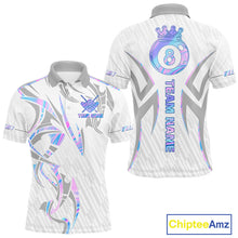 Load image into Gallery viewer, Custom Holographic 8 Ball Crown Billiard Shirts For Men, Pool Team Jersey Polo &amp; 1/4 Zip |White TDM6195