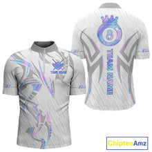 Load image into Gallery viewer, Custom Holographic 8 Ball Crown Billiard Shirts For Men, Pool Team Jersey Polo &amp; 1/4 Zip |White TDM6195