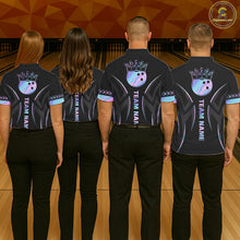 Load image into Gallery viewer, Custom Holographic Crown Bowling Ball Polo &amp; Quarter Zip Shirt For Women, Bowling Team Jersey |Black TDM6196