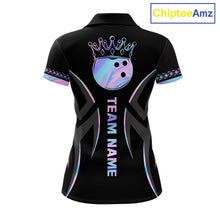 Load image into Gallery viewer, Custom Holographic Crown Bowling Ball Polo &amp; Quarter Zip Shirt For Women, Bowling Team Jersey |Black TDM6196