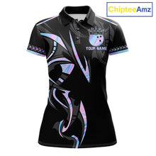 Load image into Gallery viewer, Custom Holographic Crown Bowling Ball Polo &amp; Quarter Zip Shirt For Women, Bowling Team Jersey |Black TDM6196