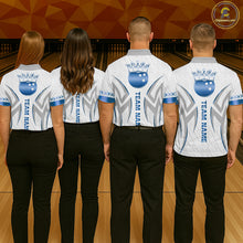 Load image into Gallery viewer, Custom Blue Bowling Ball Crown Bowling Shirt For Women, Bowling Team Jersey Polo &amp; 1/4 Zip |White TDM6198