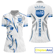 Load image into Gallery viewer, Custom Blue Bowling Ball Crown Bowling Shirt For Women, Bowling Team Jersey Polo &amp; 1/4 Zip |White TDM6198