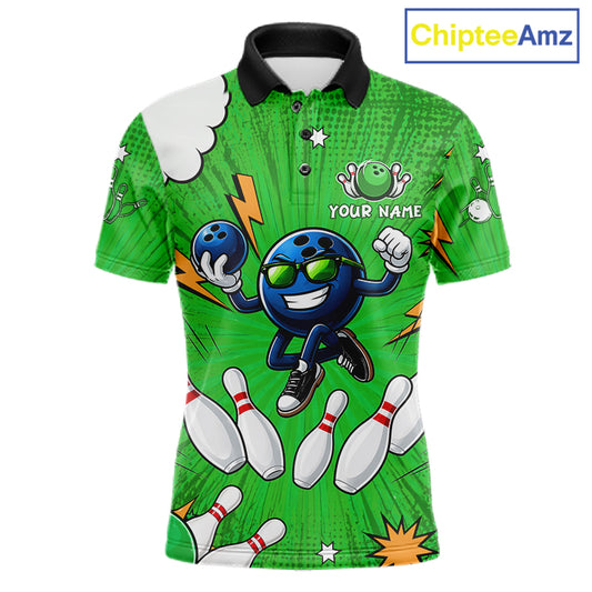 Green Funny Bowling Ball Jersey For Men Custom Bowling Team Shirt, Bowling Uniform Polo & 1/4 Zip TDM6422