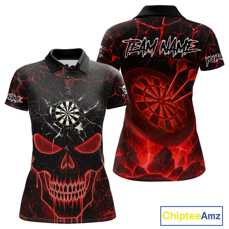 Personalized Skull Cracks Pattern Red Darts Shirt For Women Custom Dart League Jersey Polo & 1/4 Zip TDM5104