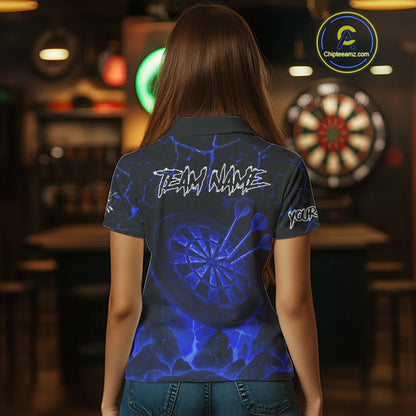 Personalized Skull Cracks Pattern Blue Darts Shirt For Women, Darts League Jersey Polo & 1/4 Zip TDM5105