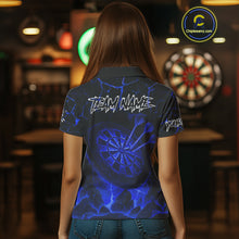 Load image into Gallery viewer, Personalized Skull Cracks Pattern Blue Darts Shirt For Women, Darts League Jersey Polo &amp; 1/4 Zip TDM5105