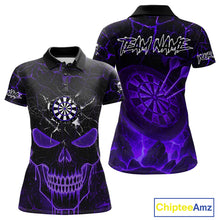Load image into Gallery viewer, Personalized Skull Cracks Pattern Purple Darts Shirt For Women, Darts League Jersey Polo &amp; 1/4 Zip TDM5106
