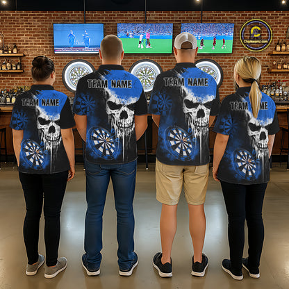 Personalized Blue Grunge Skull Darts Shirt For Women Custom Darts Jersey Team Polo & 1/4 Zip TDM6432