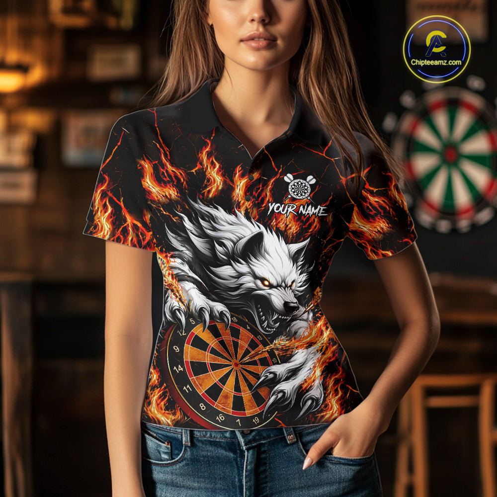 Custom Orange Dartboard Wolf Darts Shirt For Women, Fire Darts Team Jersey Polo & Quarter Zip TDM6433