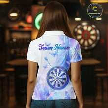 Load image into Gallery viewer, Person wearing a shirt with a dartboard design and 'Team Name' text in a room with dartboards.