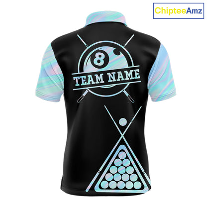 Custom Neon Holographic Blue 8 Ball Pool Tie Dye Polo Shirt for Men Designed for Personalized Billiard Team Jerseys with Premium Athletic Performance, Eye Catching Graphics, and League Ready Style