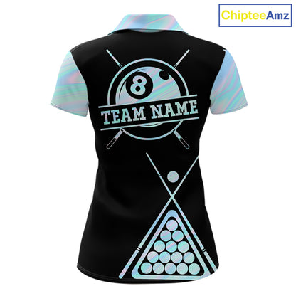 Custom Neon Holographic Blue 8 Ball Pool Tie Dye Polo Shirt for Women Designed for Personalized Billiard Team Jerseys with Premium Athletic Performance, Eye Catching Graphics, and League Ready Style