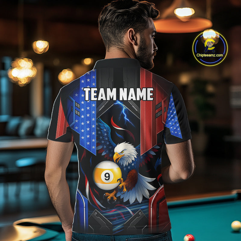American Flag Eagle 9 Ball Billiard Polo & 1/4 Zip For Men Custom Billiard Jersey, Pool Team Shirt TDM5113