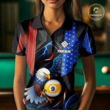 Load image into Gallery viewer, American Flag Eagle 9 Ball Billiard Polo &amp; 1/4 Zip For Women Custom Billiard Jersey, Pool Team Shirt TDM5113