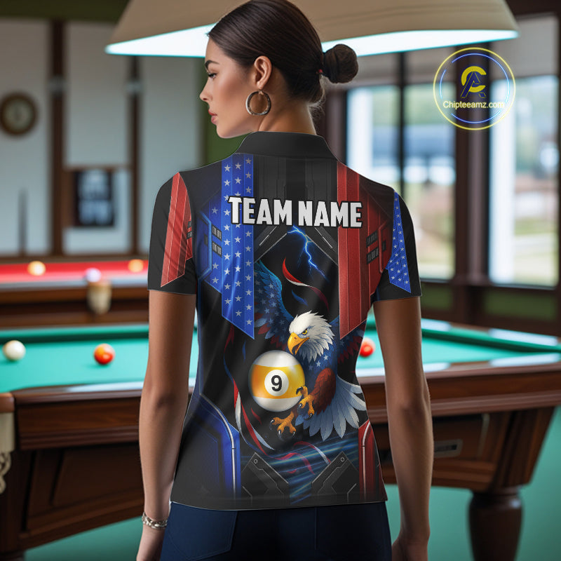 American Flag Eagle 9 Ball Billiard Polo & 1/4 Zip For Women Custom Billiard Jersey, Pool Team Shirt TDM5113