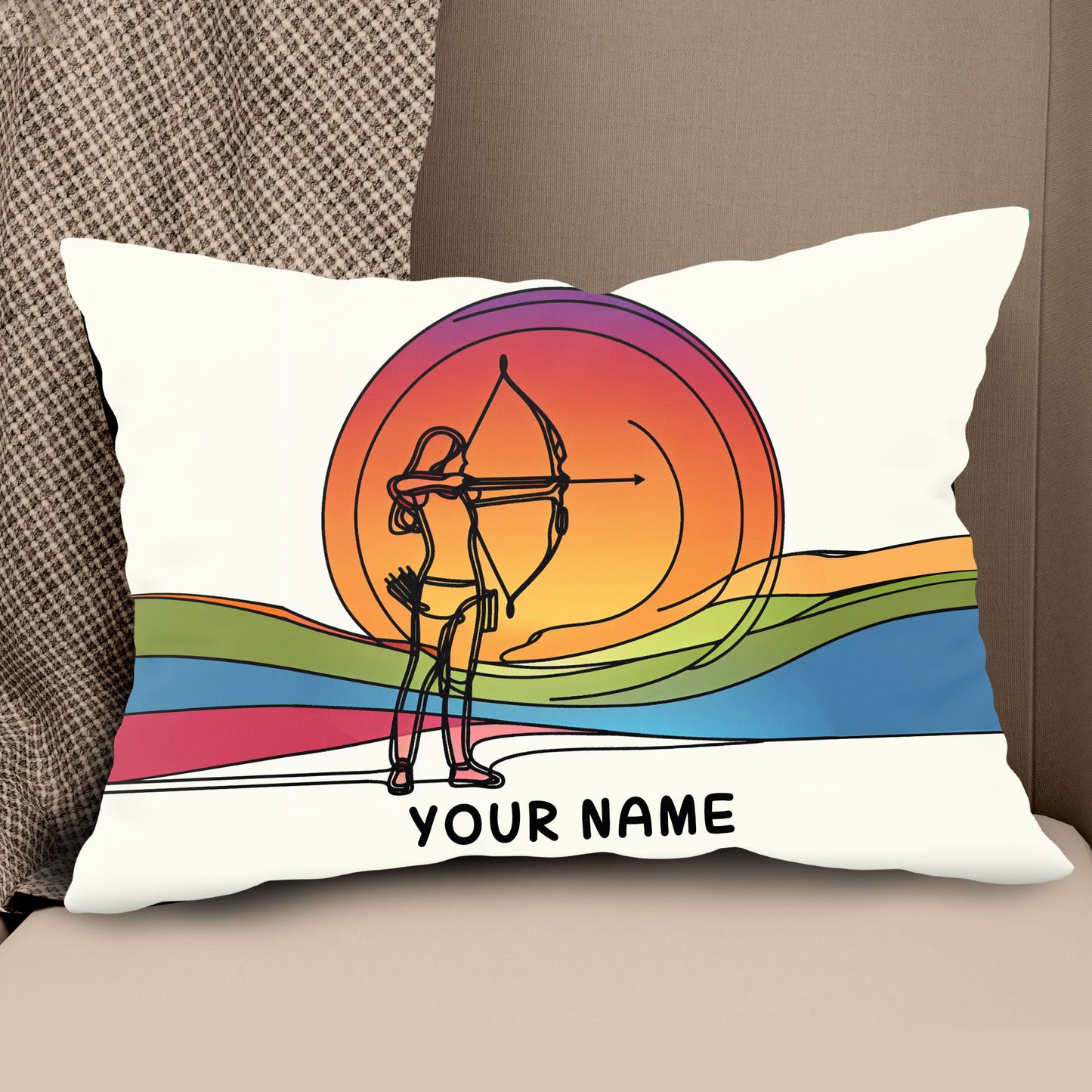 Multicolor Continuous Line Funny Player Archery Custom Name White Pillow TDM0825