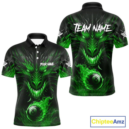 Personalized Dragon 8 Ball Fire Flame 3D Billiard Shirt For Men, Billiard League Team Jersey|Green TDM5594