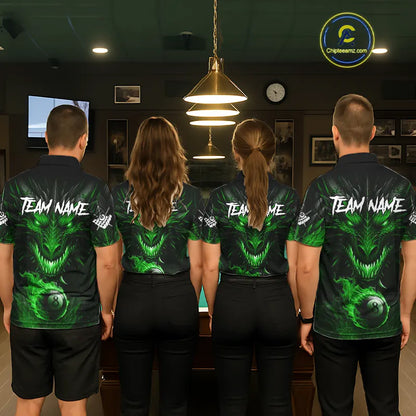Personalized Dragon 8 Ball Fire Flame 3D Billiard Shirt For Women, Billiard League Team Jersey|Green TDM5594