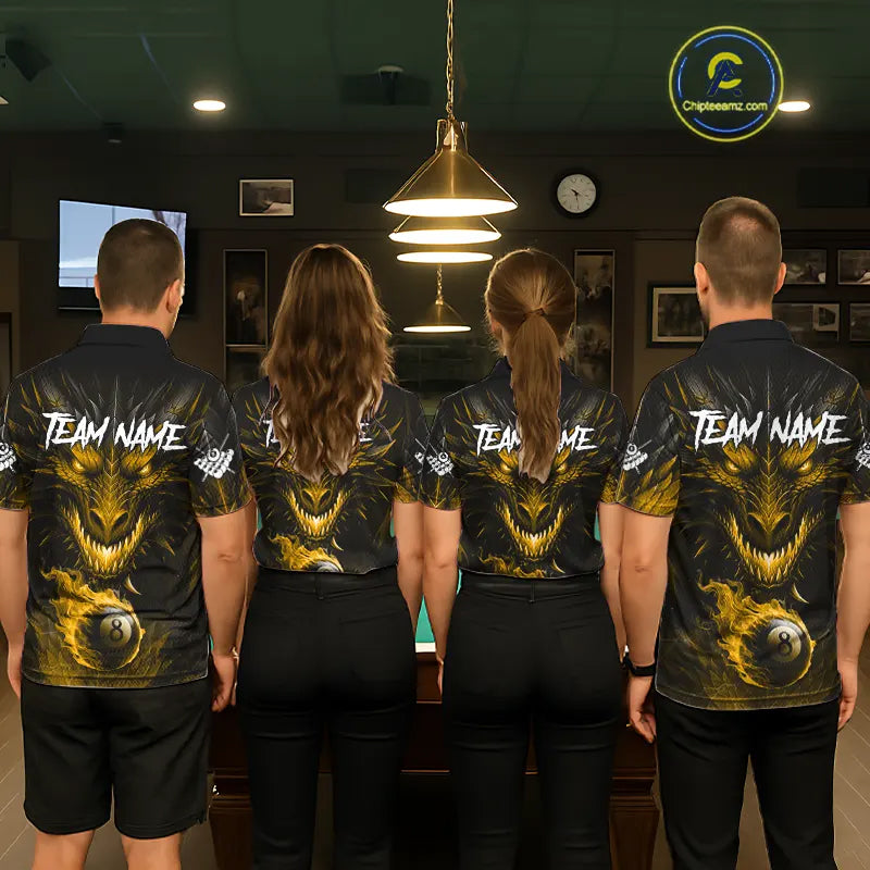 Personalized Dragon 8 Ball Fire Flame 3D Billiard Shirt For Women, Billiard League Team Jersey|Yellow TDM5595