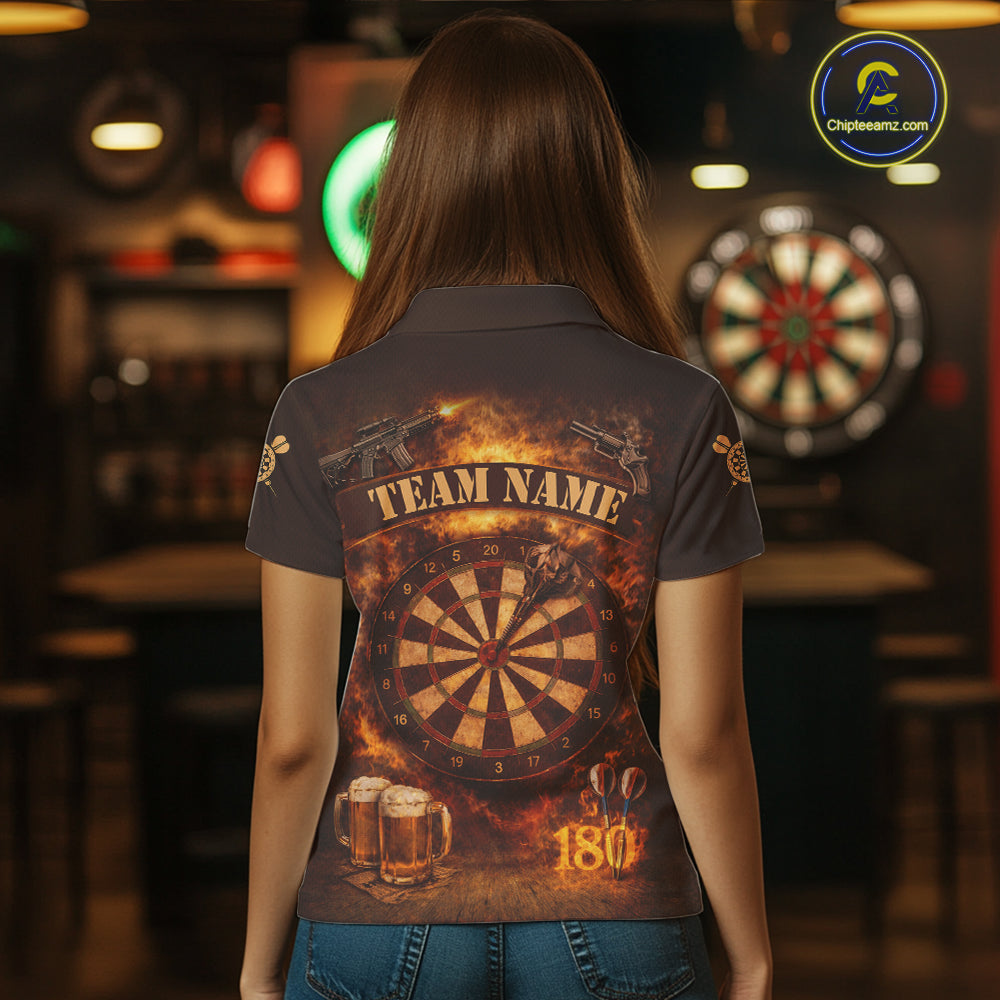 Personalized Fire Flaming Dartboard Beer Darts Polo & 1/4 Zip For Women Custom Darts Team Jersey TDM5827