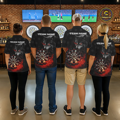 Black And Red Flaming Wolf Darts Polo & Quarter Zip For Women Custom Darts Team Jersey TDM5830