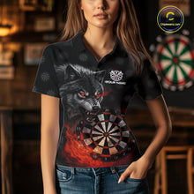 Load image into Gallery viewer, Black And Red Flaming Wolf Darts Polo &amp; Quarter Zip For Women Custom Darts Team Jersey TDM5830