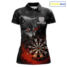 Load image into Gallery viewer, Black And Red Flaming Wolf Darts Polo &amp; Quarter Zip For Women Custom Darts Team Jersey TDM5830