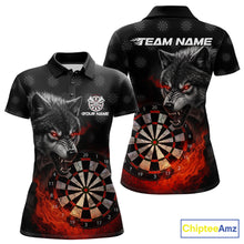 Load image into Gallery viewer, Black And Red Flaming Wolf Darts Polo &amp; Quarter Zip For Women Custom Darts Team Jersey TDM5830