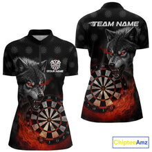 Load image into Gallery viewer, Black And Red Flaming Wolf Darts Polo &amp; Quarter Zip For Women Custom Darts Team Jersey TDM5830