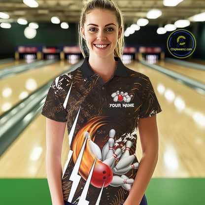 Personalized Skull Bowling Jersey For Women Custom Bowling Team Shirt Polo & Quarter Zip | Orange TDM6205