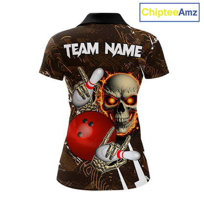 Personalized Skull Bowling Jersey For Women Custom Bowling Team Shirt Polo & Quarter Zip | Orange TDM6205