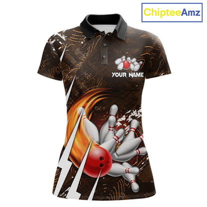 Personalized Skull Bowling Jersey For Women Custom Bowling Team Shirt Polo & Quarter Zip | Orange TDM6205