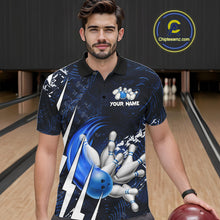 Load image into Gallery viewer, Personalized Skull Bowling Jersey For Men Custom Bowling Team Shirt Polo &amp; Quarter Zip | Blue TDM6206