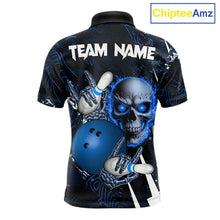 Load image into Gallery viewer, Personalized Skull Bowling Jersey For Men Custom Bowling Team Shirt Polo &amp; Quarter Zip | Blue TDM6206