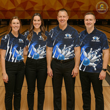 Load image into Gallery viewer, Personalized Skull Bowling Jersey For Men Custom Bowling Team Shirt Polo &amp; Quarter Zip | Blue TDM6206