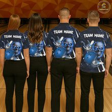 Load image into Gallery viewer, Personalized Skull Bowling Jersey For Men Custom Bowling Team Shirt Polo &amp; Quarter Zip | Blue TDM6206