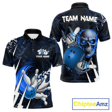 Load image into Gallery viewer, Personalized Skull Bowling Jersey For Men Custom Bowling Team Shirt Polo &amp; Quarter Zip | Blue TDM6206