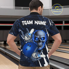 Load image into Gallery viewer, Personalized Skull Bowling Jersey For Men Custom Bowling Team Shirt Polo &amp; Quarter Zip | Blue TDM6206