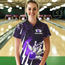 Load image into Gallery viewer, Personalized Skull Bowling Jersey For Women Custom Bowling Team Shirt Polo &amp; Quarter Zip | Purple TDM6207