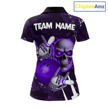 Load image into Gallery viewer, Personalized Skull Bowling Jersey For Women Custom Bowling Team Shirt Polo &amp; Quarter Zip | Purple TDM6207