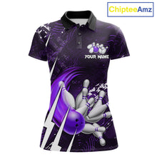Load image into Gallery viewer, Personalized Skull Bowling Jersey For Women Custom Bowling Team Shirt Polo &amp; Quarter Zip | Purple TDM6207