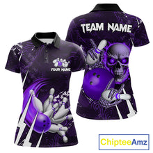 Load image into Gallery viewer, Personalized Skull Bowling Jersey For Women Custom Bowling Team Shirt Polo &amp; Quarter Zip | Purple TDM6207