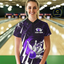 Load image into Gallery viewer, Personalized Skull Bowling Jersey For Women Custom Bowling Team Shirt Polo &amp; Quarter Zip | Purple TDM6207