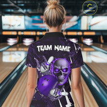 Load image into Gallery viewer, Personalized Skull Bowling Jersey For Women Custom Bowling Team Shirt Polo &amp; Quarter Zip | Purple TDM6207