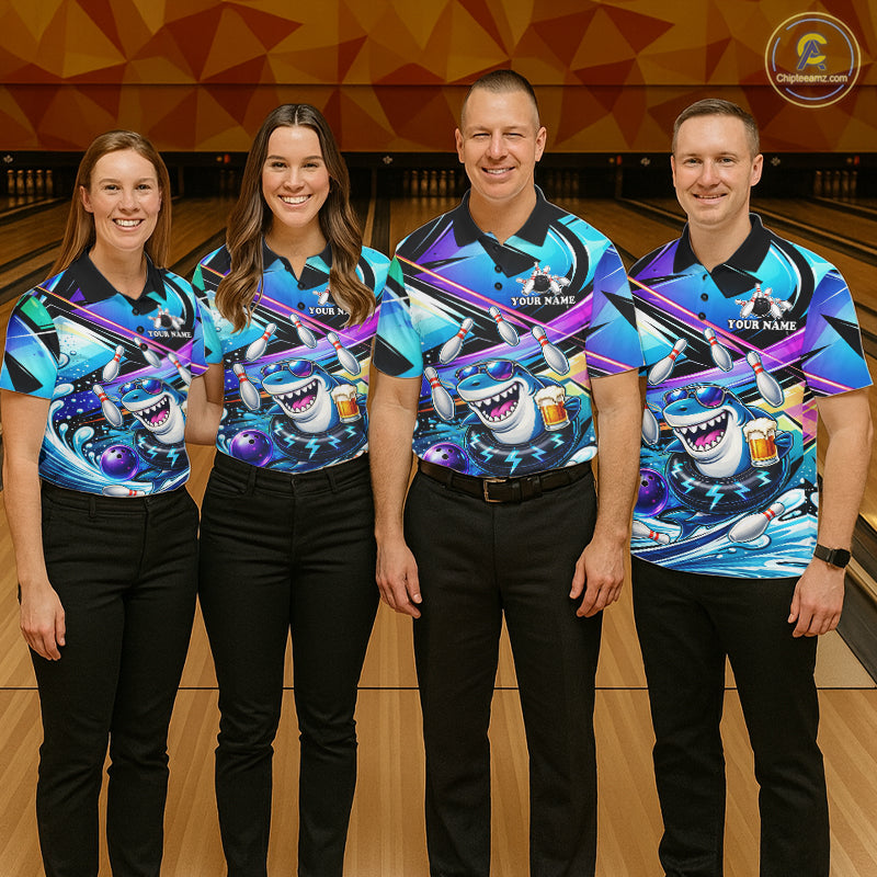 Blue Funny Shark Graffiti Bowling Shirts For Women, Best Bowling Team Jersey Polo & Quarter Zip TDM6209
