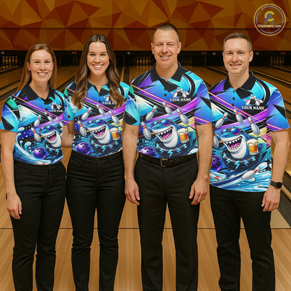 Blue Funny Shark Graffiti Bowling Shirts For Women, Best Bowling Team Jersey Polo & Quarter Zip TDM6209
