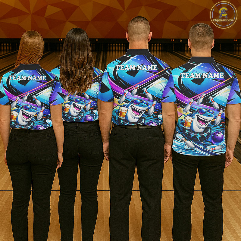 Blue Funny Shark Graffiti Bowling Shirts For Women, Best Bowling Team Jersey Polo & Quarter Zip TDM6209